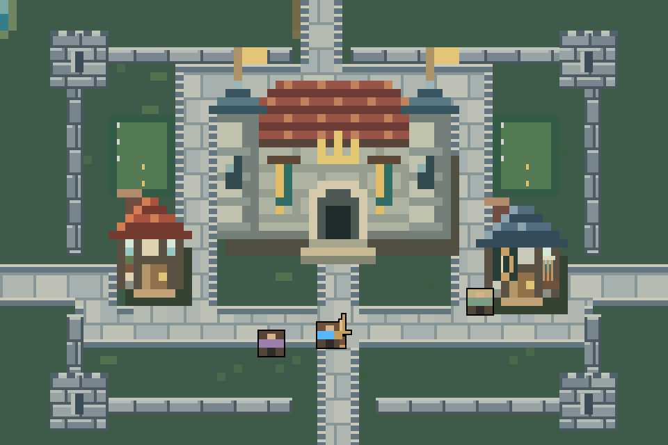 Palace Bingus, with red tiled roofs, blue towers, stone paths, and green lawns.